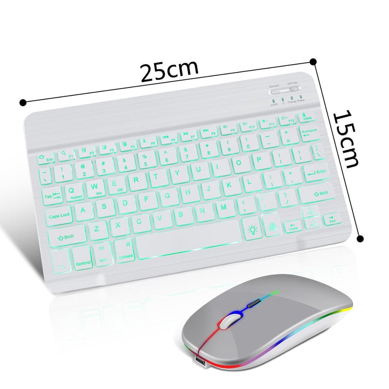 Teclado e mouse Bluetooth sem fio RGB.