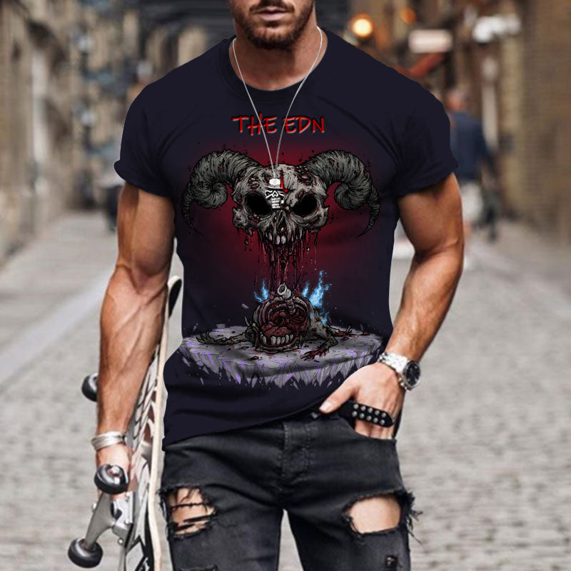 Grim Reaper T Shirt 3d Heavy Metal Skull T Shirts for Men Graphic Print T-shirts Black Short Sleeve Punk Rock Top Men's Clothing